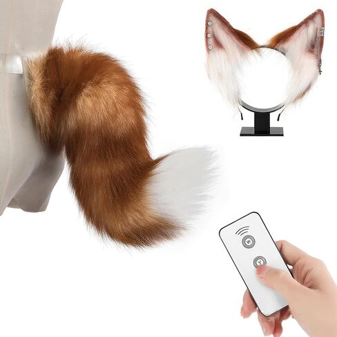 Electric Furry Tail, Movable Tail cat Fox Wolf Tail Headband Halloween Cosplay Anime Lolita Furry Tail Set in Saudi Arabia