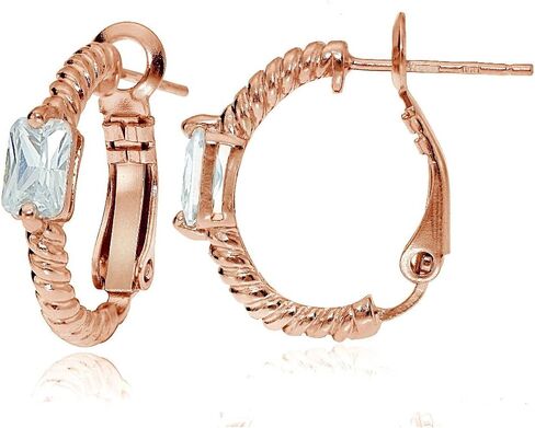 Sterling Silver Cubic Zirconia Rectangle Oval J-Hoop Earrings in Saudi Arabia