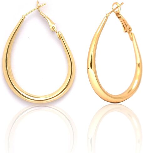 HunkFancii Gold Oval Hoop Earrings for women, Chunky Hoop Earrings, Large hoop earrings,14K Gold Plated 925 Sterling Silver Post Hoops, 4.7cm×3.3cm Hypoallergenic Valentines Earrings in Saudi Arabia