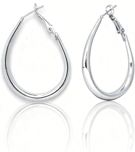 HunkFancii Gold Oval Hoop Earrings for women, Chunky Hoop Earrings, Large hoop earrings,14K Gold Plated 925 Sterling Silver Post Hoops, 4.7cm×3.3cm Hypoallergenic Valentines Earrings in Saudi Arabia