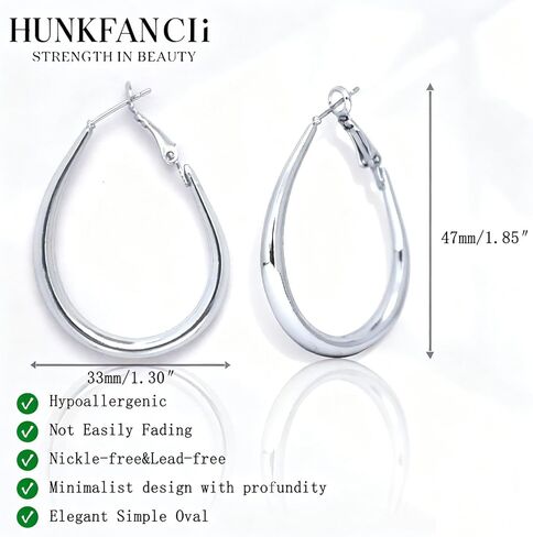 HunkFancii Gold Oval Hoop Earrings for women, Chunky Hoop Earrings, Large hoop earrings,14K Gold Plated 925 Sterling Silver Post Hoops, 4.7cm×3.3cm Hypoallergenic Valentines Earrings in Saudi Arabia