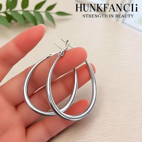 HunkFancii Gold Oval Hoop Earrings for women, Chunky Hoop Earrings, Large hoop earrings,14K Gold Plated 925 Sterling Silver Post Hoops, 4.7cm×3.3cm Hypoallergenic Valentines Earrings in Saudi Arabia