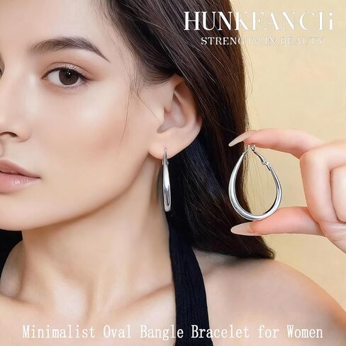 HunkFancii Gold Oval Hoop Earrings for women, Chunky Hoop Earrings, Large hoop earrings,14K Gold Plated 925 Sterling Silver Post Hoops, 4.7cm×3.3cm Hypoallergenic Valentines Earrings in Saudi Arabia