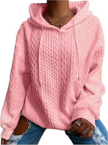 SOLY HUX Women's Plus Size Hoodies Drawstring Long Sleeve Drop Shoulder Textured Pullover Sweatshirt in Saudi Arabia