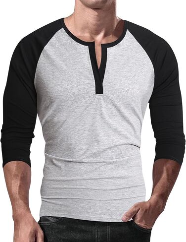 Men's V-Neck Casual 3/4 Sleeve Baseball Tshirt Raglan Jersey Shirt in Saudi Arabia