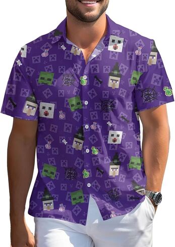 99 Timptyoro شخصية قميص هاواي ، فلم أنيمي قصير الأكمام ، زر طباعة مضحك لأسفل أعلى in Kuwait