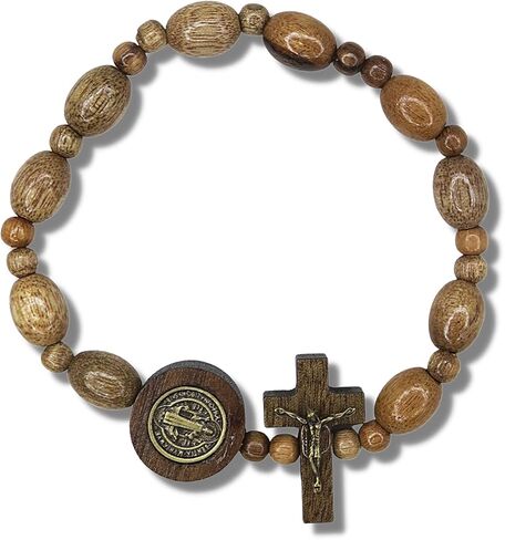 Needzo Catholic Saint Benedict Bracelet with Wooden Beads, San Benito Medal, and Crucifix, Religious Jewelry Blessing Bracelets Gift for Men and Women, One Size in Saudi Arabia