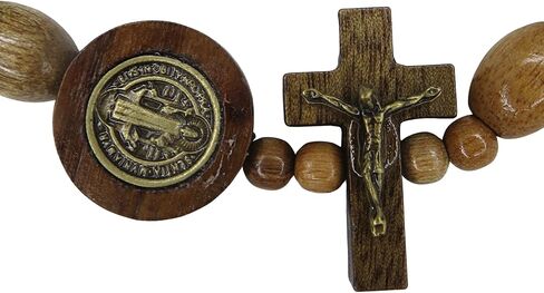Needzo Catholic Saint Benedict Bracelet with Wooden Beads, San Benito Medal, and Crucifix, Religious Jewelry Blessing Bracelets Gift for Men and Women, One Size in Saudi Arabia