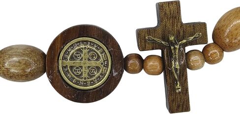 Needzo Catholic Saint Benedict Bracelet with Wooden Beads, San Benito Medal, and Crucifix, Religious Jewelry Blessing Bracelets Gift for Men and Women, One Size in Saudi Arabia