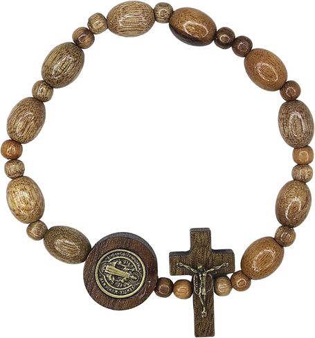 Needzo Catholic Saint Benedict Bracelet with Wooden Beads, San Benito Medal, and Crucifix, Religious Jewelry Blessing Bracelets Gift for Men and Women, One Size in Saudi Arabia