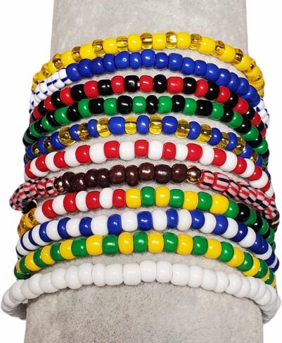 11 pcs Ilde Pulseras Santeria Blessed Handmade Unisex Stretch Bracelet Set Iyawo Babablawo Orula Shango Obatala Eleggua Ogun Ochosi Oshun Yemaya Oya San Lazaro Seven African Powers in Saudi Arabia