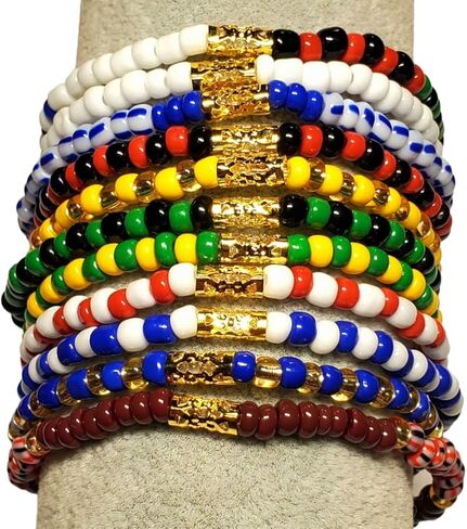 11 pcs Ilde Pulseras Santeria Blessed Handmade Unisex Stretch Bracelet Set Iyawo Babablawo Orula Shango Obatala Eleggua Ogun Ochosi Oshun Yemaya Oya San Lazaro Seven African Powers in Saudi Arabia