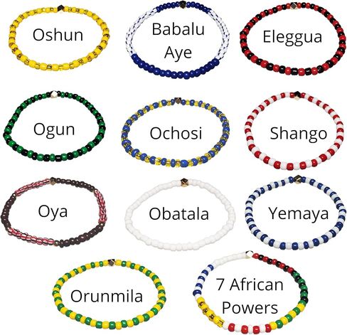 11 pcs Ilde Pulseras Santeria Blessed Handmade Unisex Stretch Bracelet Set Iyawo Babablawo Orula Shango Obatala Eleggua Ogun Ochosi Oshun Yemaya Oya San Lazaro Seven African Powers in Saudi Arabia