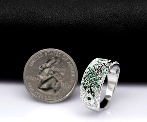 Uloveido Women's Green Cubic Zirconia Wedding Band Drip Glaze Black Branch Green Tree leaf Art Deco Anniversary Ring Y524 in Saudi Arabia