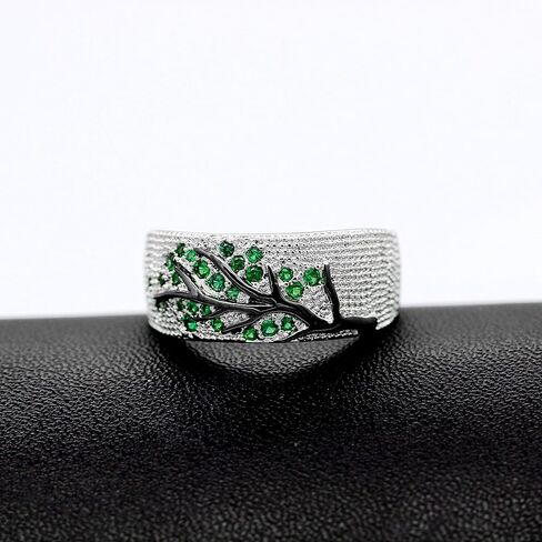 Uloveido Women's Green Cubic Zirconia Wedding Band Drip Glaze Black Branch Green Tree leaf Art Deco Anniversary Ring Y524 in Saudi Arabia