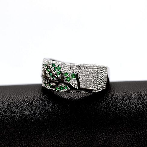 Uloveido Women's Green Cubic Zirconia Wedding Band Drip Glaze Black Branch Green Tree leaf Art Deco Anniversary Ring Y524 in Saudi Arabia