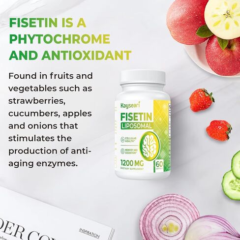 Kayseari Fisetin 1200mg Liposomal Fisetin Supplements 98% Pure Fisetin Polyphenols Antioxidants Immunity Health Aging Cognitive Support Non-GMO 120 Capsules in Saudi Arabia