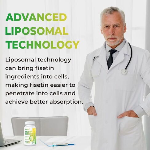 Kayseari Fisetin 1200mg Liposomal Fisetin Supplements 98% Pure Fisetin Polyphenols Antioxidants Immunity Health Aging Cognitive Support Non-GMO 120 Capsules in Saudi Arabia