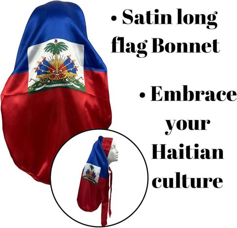 Haitian Flag Adult's Satin Long Sleeping Cap with Ties for Women - Perfect for Protective Hairstyles, Overnight Haiti Satin Bonnet Night Caps Multicolor in Saudi Arabia