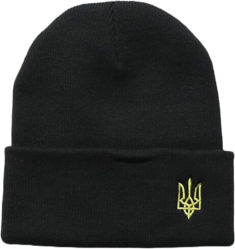 InkPressions Ukraine Knit Cuff Black Beanie President Zelensky Hat for Mens and Womens in Saudi Arabia