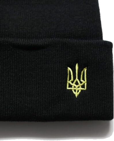 InkPressions Ukraine Knit Cuff Black Beanie President Zelensky Hat for Mens and Womens in Saudi Arabia