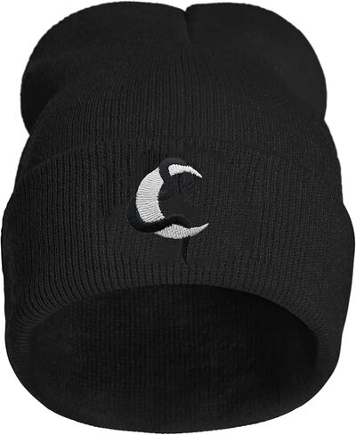 قبعة صغيرة مطرزة من Yuawoi، قبعة جمجمة بتصميم قمر ثعبان أسود، قبعة شتوية قابلة للتمدد للجنسين in Kuwait