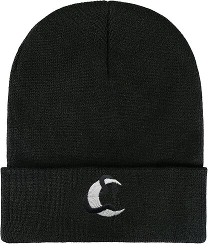 قبعة صغيرة مطرزة من Yuawoi، قبعة جمجمة بتصميم قمر ثعبان أسود، قبعة شتوية قابلة للتمدد للجنسين in Kuwait