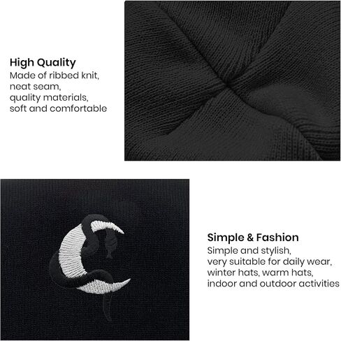 قبعة صغيرة مطرزة من Yuawoi، قبعة جمجمة بتصميم قمر ثعبان أسود، قبعة شتوية قابلة للتمدد للجنسين in Kuwait