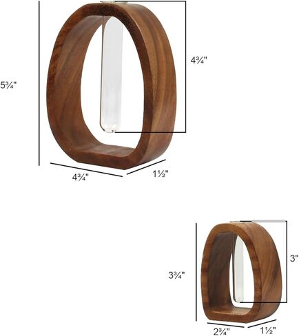 مزهرية أنبوب اختبار زجاجية بإطار من الخشب الصلب - ديكور نباتات مائية لمكتب الجوز مناسب لتحسين بيئة المنزل والمكتب (قطعتان) in Kuwait