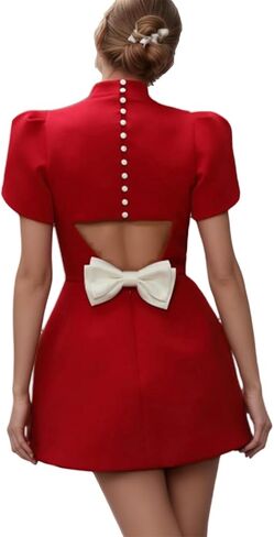MSQPOVIC Sexy Backless Bow Mini Skirt Fashionable Short Sleeved Cocktail Party Dress in Saudi Arabia