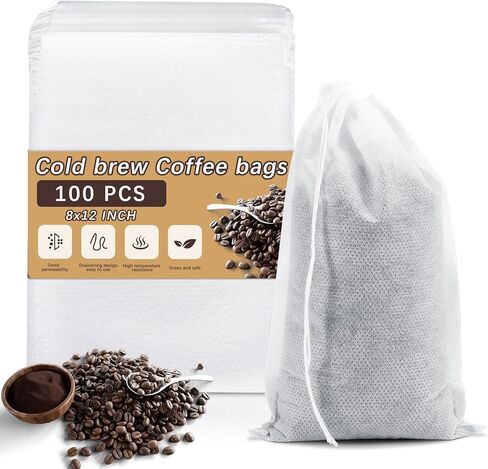 150 Pcs Cold Brew Bags 4x6 inch, No Mess Disposable Cold Brew Coffee Filter Pouches with Drawstring Large Empty Tea Bag for Loose Leaf Tea, Iced Coffee, Herbs, Spice, Home brewing, Hot pot in Saudi Arabia