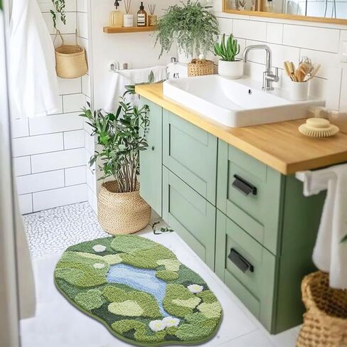 سجادة حمام طحالب لطيفة من HIGHSEASON، سجادة حمام ثلاثية الأبعاد لمنطقة الزهور الخضراء، سجادة حمام ماصة للماء غير قابلة للانزلاق لأرضية الدش، المغسلة، غرفة النوم، ديكور إكسسوارات المنزل (20 بوصة × 32 بوصة) in Kuwait