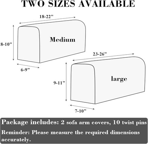 TOWGOU Couch Arm Covers, Arm Chair Covers Set of 2, Armchair Covers, Chair Arm Covers Protectors Washable with Twist Pins (Light Gray,Large (Set of 2)) in Saudi Arabia