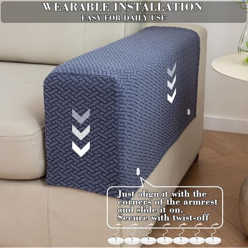TOWGOU Couch Arm Covers, Arm Chair Covers Set of 2, Armchair Covers, Chair Arm Covers Protectors Washable with Twist Pins (Light Gray,Large (Set of 2)) in Saudi Arabia