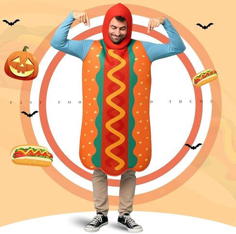 Mepase 3 Sets Halloween Hot Dog Costume for Adults Funny Footlong Sausage Suit Unisex Food Outfit for Men Women Adults in Saudi Arabia