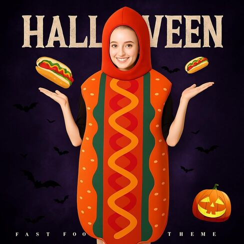 Mepase 3 Sets Halloween Hot Dog Costume for Adults Funny Footlong Sausage Suit Unisex Food Outfit for Men Women Adults in Saudi Arabia