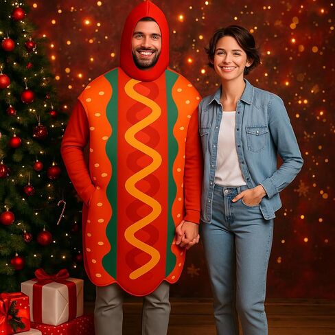 Mepase 3 Sets Halloween Hot Dog Costume for Adults Funny Footlong Sausage Suit Unisex Food Outfit for Men Women Adults in Saudi Arabia