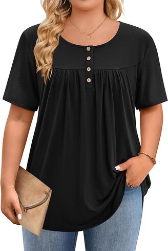 IN'VOLAND Plus Size Tops for Women Short Sleeve Shirts Dressy Casual Tunics to Wear with Leggings Beach Vacation Clothes in Saudi Arabia