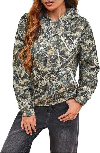 SweatyRocks Women's Camo Oversized Sweatshirts Hoodies Long Sleeve Pullover Shirts Fall Outfits in Saudi Arabia