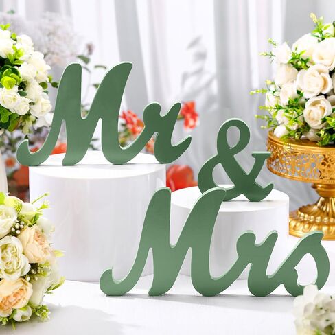 AceOrbit Sage Green 3 قطع Mr & Mrs Sign Table Decor Sweetheart Mr and Miss حروف خشبية قائمة بذاتها علامة زفاف ريفية لطاولة الزفاف لحفلات الزفاف كشك الصور الدعائم لوازم الزينة in Kuwait