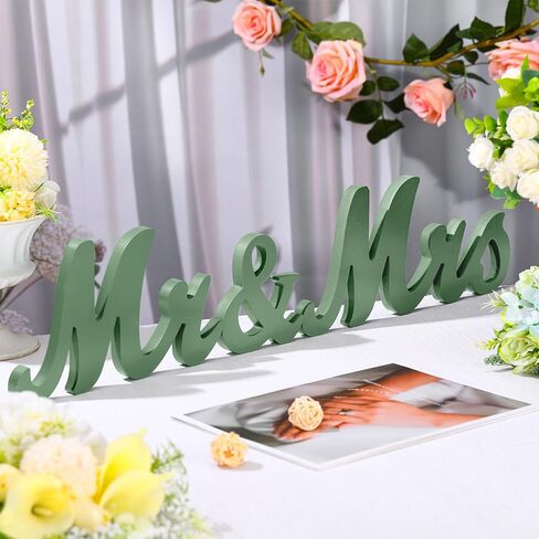 AceOrbit Sage Green 3 قطع Mr & Mrs Sign Table Decor Sweetheart Mr and Miss حروف خشبية قائمة بذاتها علامة زفاف ريفية لطاولة الزفاف لحفلات الزفاف كشك الصور الدعائم لوازم الزينة in Kuwait