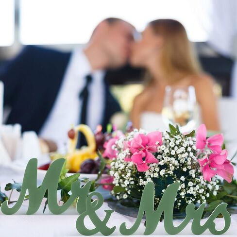 AceOrbit Sage Green 3 قطع Mr & Mrs Sign Table Decor Sweetheart Mr and Miss حروف خشبية قائمة بذاتها علامة زفاف ريفية لطاولة الزفاف لحفلات الزفاف كشك الصور الدعائم لوازم الزينة in Kuwait
