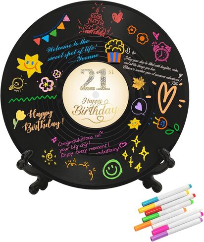 LMVIYAN Vinyl Record 21st Birthday Decorations Guest Book Alternatives ，Sweet 21 Feliz Cumpleaños Decoracion Party Favors Sign Poster，Great Sweet 21 Gifts for Him & Her （21 Years Old） in Saudi Arabia