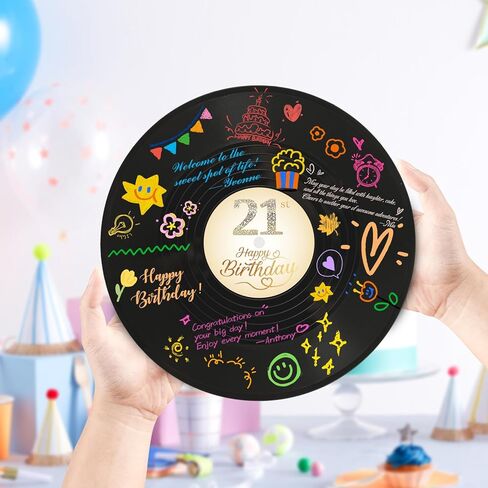 LMVIYAN Vinyl Record 21st Birthday Decorations Guest Book Alternatives ，Sweet 21 Feliz Cumpleaños Decoracion Party Favors Sign Poster，Great Sweet 21 Gifts for Him & Her （21 Years Old） in Saudi Arabia