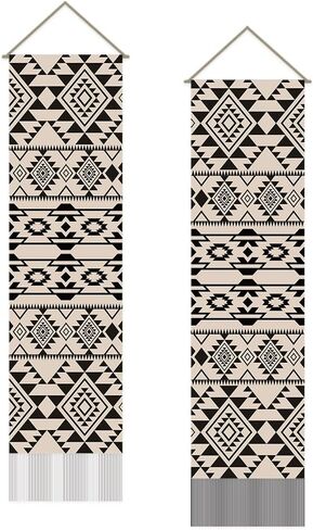 SUPERDANT Aztec Pattern Tapestry Modern Aesthetics Wall Art Wall Blanket Pack of 2 Tapestries with Tassel Design for Living Room Bedroom Dorm Backdrop Decorations Gifts for Christmas Black Beige in Saudi Arabia