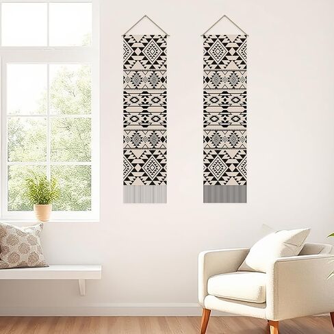 SUPERDANT Aztec Pattern Tapestry Modern Aesthetics Wall Art Wall Blanket Pack of 2 Tapestries with Tassel Design for Living Room Bedroom Dorm Backdrop Decorations Gifts for Christmas Black Beige in Saudi Arabia