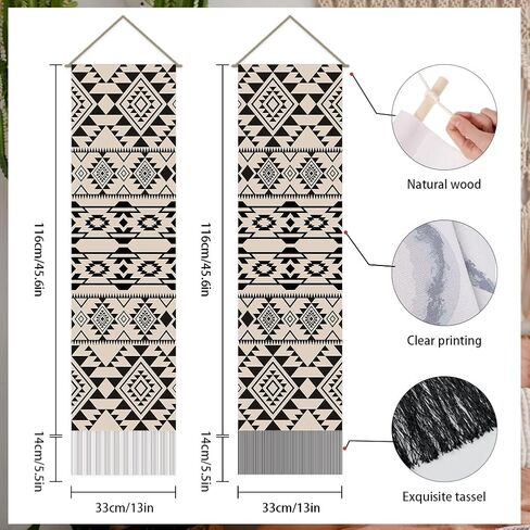 SUPERDANT Aztec Pattern Tapestry Modern Aesthetics Wall Art Wall Blanket Pack of 2 Tapestries with Tassel Design for Living Room Bedroom Dorm Backdrop Decorations Gifts for Christmas Black Beige in Saudi Arabia