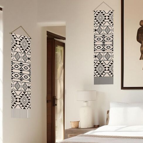 SUPERDANT Aztec Pattern Tapestry Modern Aesthetics Wall Art Wall Blanket Pack of 2 Tapestries with Tassel Design for Living Room Bedroom Dorm Backdrop Decorations Gifts for Christmas Black Beige in Saudi Arabia