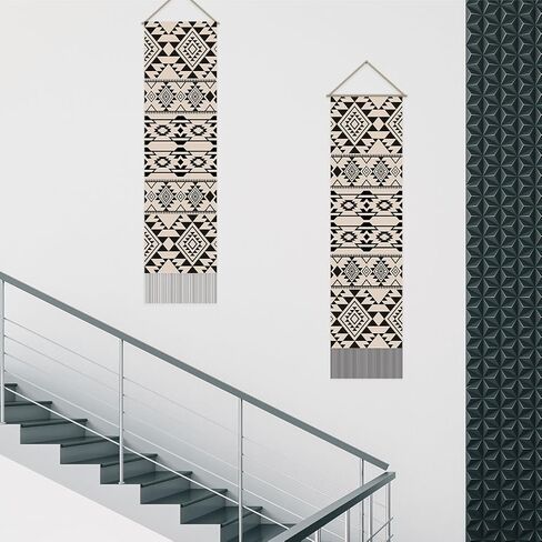 SUPERDANT Aztec Pattern Tapestry Modern Aesthetics Wall Art Wall Blanket Pack of 2 Tapestries with Tassel Design for Living Room Bedroom Dorm Backdrop Decorations Gifts for Christmas Black Beige in Saudi Arabia