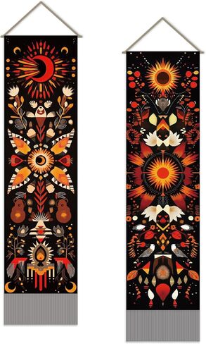 SUPERDANT Aztec Pattern Tapestry Modern Aesthetics Wall Art Wall Blanket Pack of 2 Tapestries with Tassel Design for Living Room Bedroom Dorm Backdrop Decorations Gifts for Christmas Black Beige in Saudi Arabia